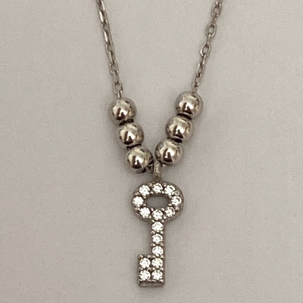 Key necklace 925 silver clear cubic zirconia stones